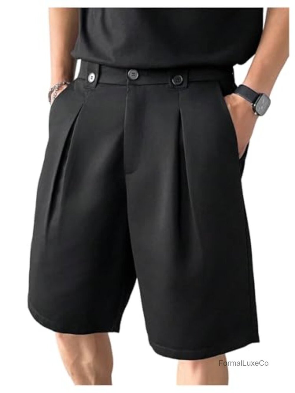 BEAUDRM Men's Pleated Dress Shorts Wide Leg Baggy Bermuda Short